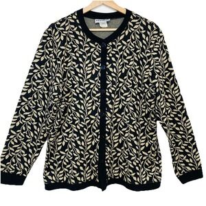 Eccobay Metallic Cardigan Woman Large Black Gold Button Up Holiday Casual Office